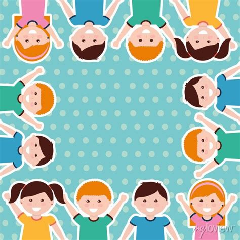 Happy Cartoon Kids Border With Dots Background Vector Illustration
