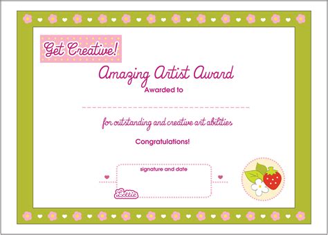 Amazing Artist Printable Award Certificate Lottie Dolls