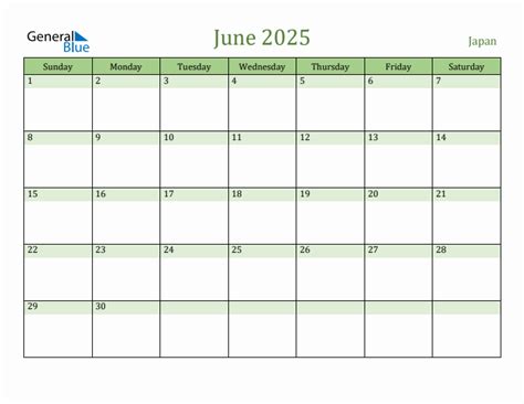 Free June 2025 Japan Calendar
