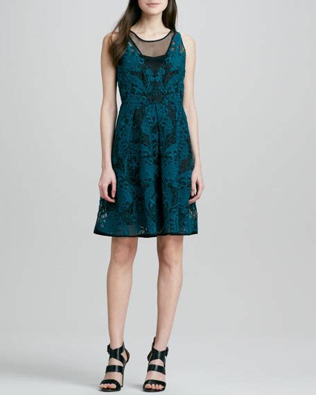 Yoana Baraschi Blue Embroidered Lace Cocktail Dress