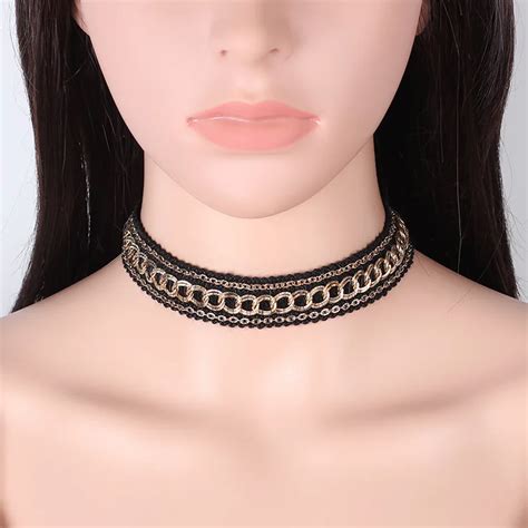 New Black Lace Choker Necklace For Women Gold Chain Chokers