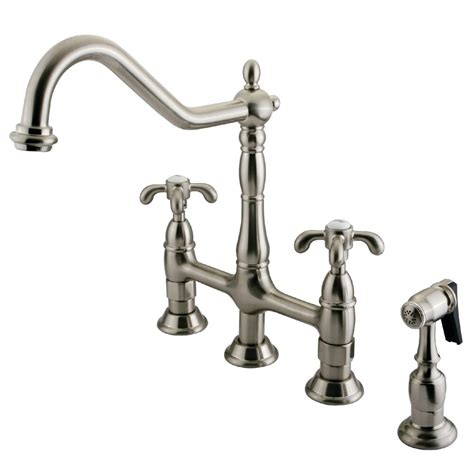 kingston brass victorian cross 2 handle bridge kitchen faucet with side