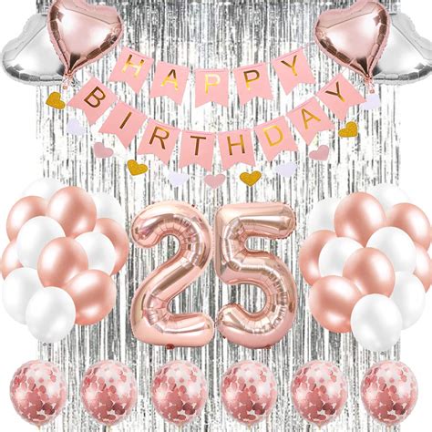 szhuiher 25th birthday decorations banner balloon happy birthday banner 25th rose gold foil