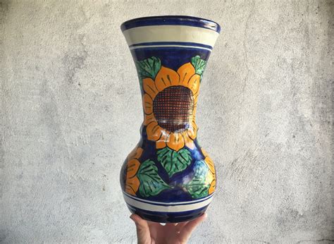 Mexican Talavera Pottery Vase Sunflower Decor Mexican Pottery Vase