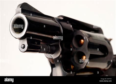 38 Caliber Revolver Pistol Loaded Cylinder Gun Barrel Pointed Stock
