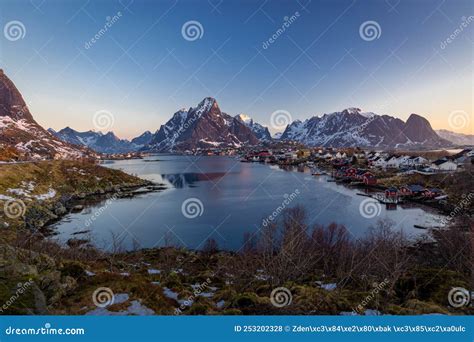 Norwegian Sunrise Landscape Lofoten Reine Village Stock Photo Image