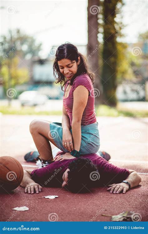 Woman Sitting On Man Back Stock Image Image Of Couple 215322993