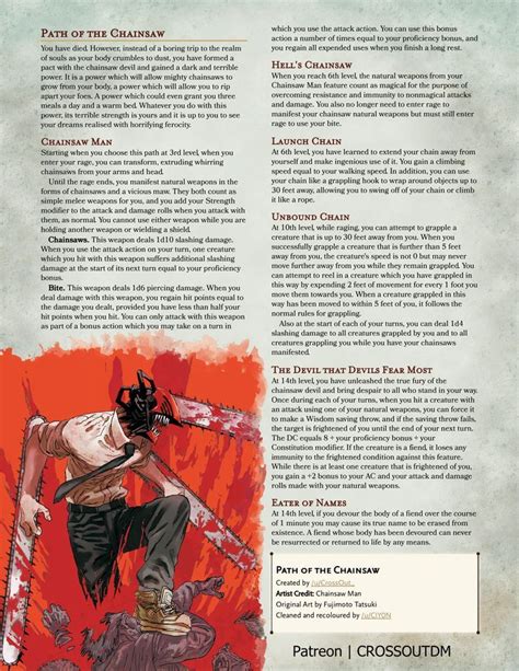 Path Of The Chainsaw Dungeons And Dragons Homebrew Barbarian Dnd
