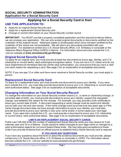Free social security card replacement. Application for a Social Security Card (Outside of the U.S.) Free Download