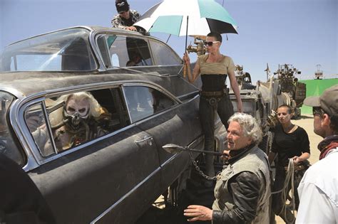 Mad Max Fury Road 2015 Hugh Keays Byrne Charlize Theron And George Miller On Set R