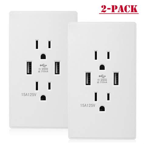 2 Pack Dual 2 Port Rapid Charging Adapter Usb Wall Outlet Socket Ac