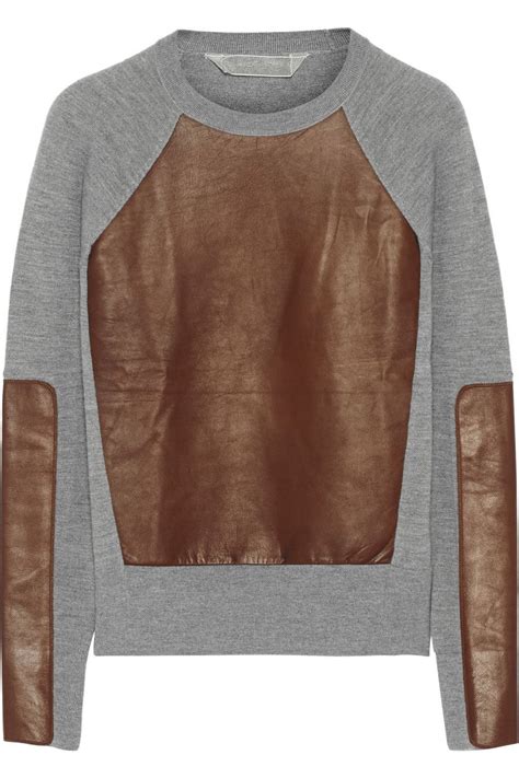 Reed Krakoff Leather paneled cashmere wool and silk blend sweater NET A PORTER COM Наряды