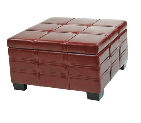 The classic espresso brown leather like upholstery makes this storage bench suitable as a coffee table ottoman in a living room or family room, or as extra seating in a study. Creating Edgy Atmosphere with Red Leather Ottoman Coffee ...