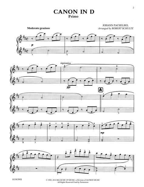 This clear and precise rendition hews as closely to the original string trio with continuo score as is possible for two hands and a keyboard to manage. Canon In D (Intermediate Duet) | Schultz Music Publications