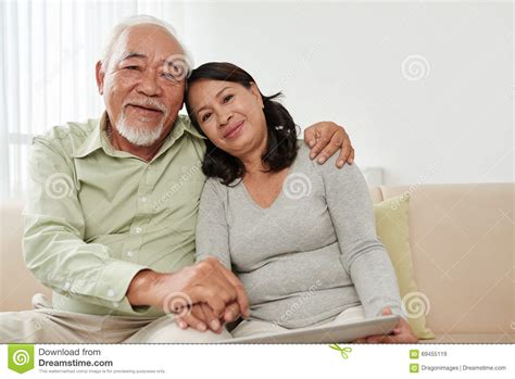 Happy Mature Couple Stock Image Image Of Elderly Computer 69455119
