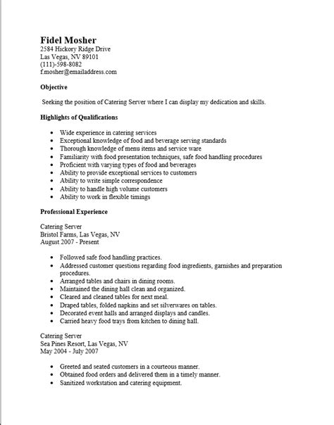 Drafting a resume for branch manager (catering unit) should be able to highlight and promote the managerial skills desired in the ideal candidate by the employers. Catering Server Resume Template : Resume Templates