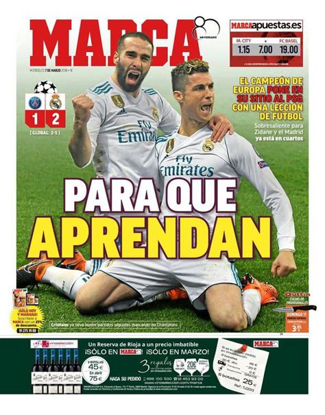 Real Madrid Vs Psg La Polémica Portada Del Diario Marca De España Tras La Clasificación De