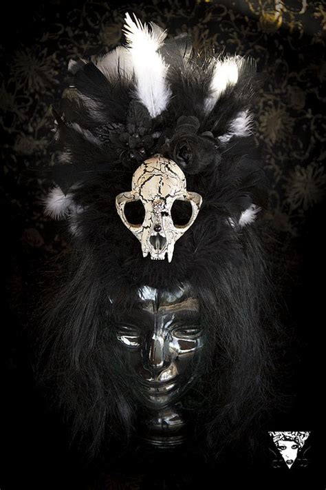 Gothic Macabre Bobcat Skull Headdress Goose Feathers Etsy Macabre