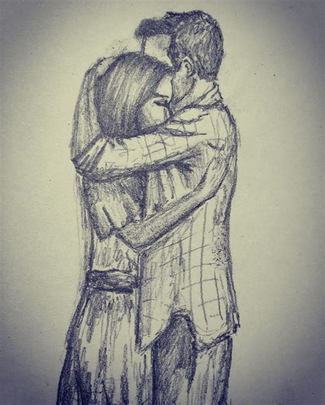 Embrace Couple Sketch Hugging Couple Hugging Drawing
