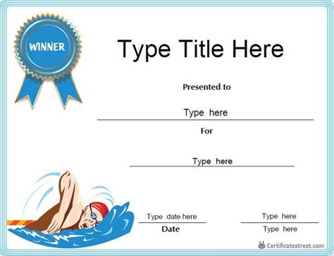 Certificate Street Free Award Certificate Templates No Inside Swimming