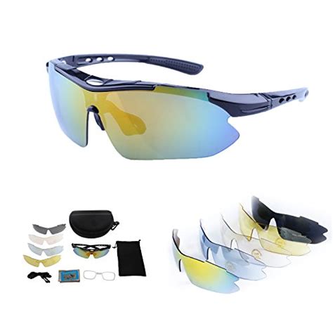 black multicoloured cosver fashion polarized sports sunglasses with 5 lenses for men women