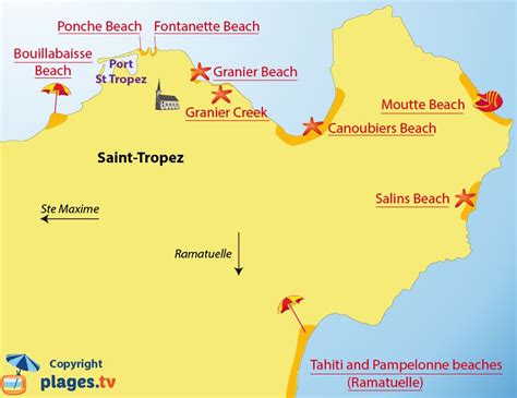 Map Of The Different Beaches In Saint Tropez France St Tropez Saint