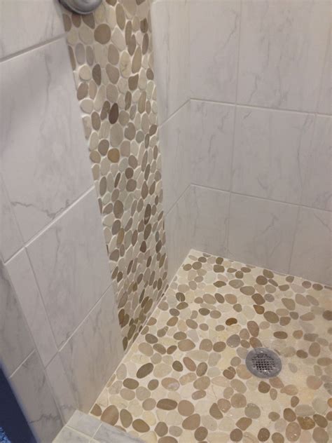 Sliced Java Tan And White Pebble Tile Small Shower Remodel Bathroom