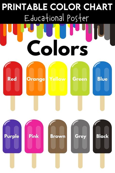 Colors Chart Popsicle Colors Learn Colors Color Chart Printable