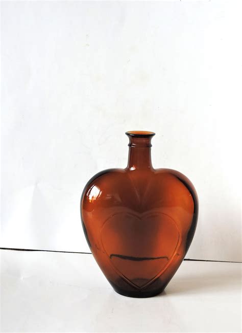Vintage Glass Bottleheart Shapedcollectible Bottleamber Etsy Glass