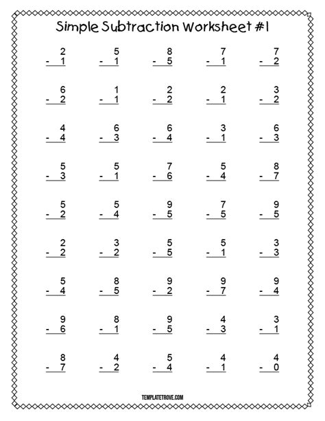 Printable Simple Subtraction Worksheet 1