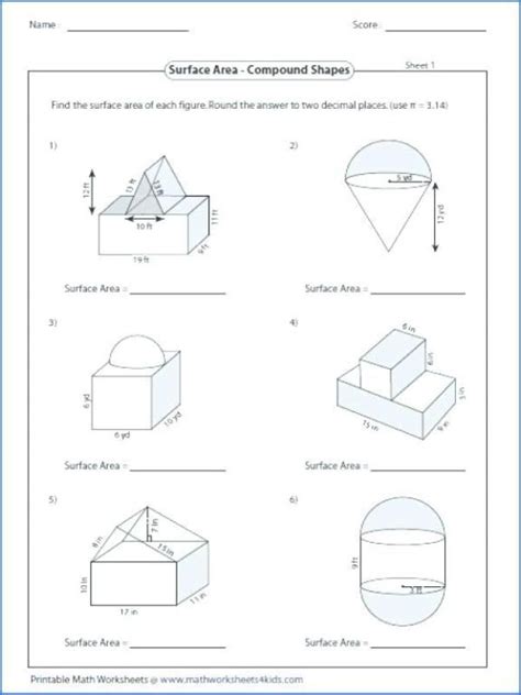 Surface Area And Volume Of Composite Figures Worksheet