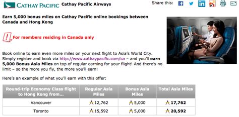 Last month's salary slip or bank statements showing your name, account. Rewards Canada: Cathay Pacific: 5,000 Bonus Asia Miles when booking your Hong Kong flights online