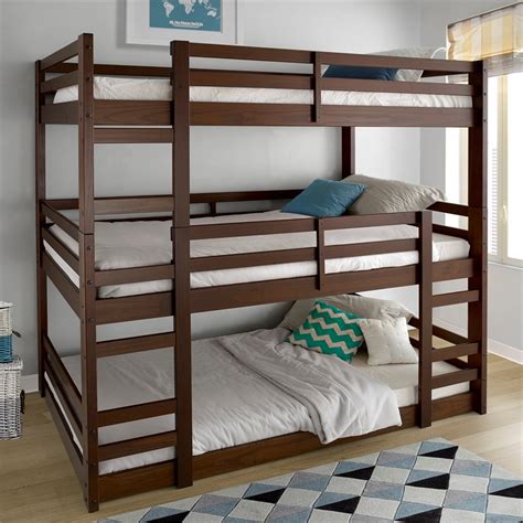 Solid Wood Triple Bunk Bed Walnut Homesquare