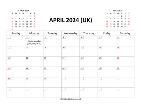 Download Printable Uk Calendar April 2024