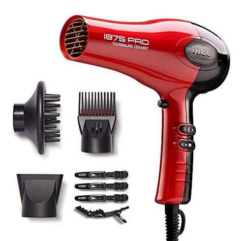 Kiss 1875 Watt Pro Tourmaline Ceramic Hair Dryer 3 Heat Settings 2 Speed Slide Switch Cool