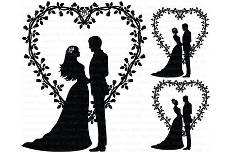Wedding Heart Bride And Groom Cake Topper Wedding Clipart By Doodle