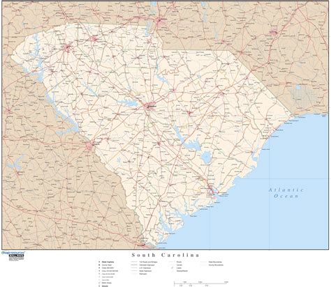 South Carolina Wall Map With Roads By Map Resources Mapsales