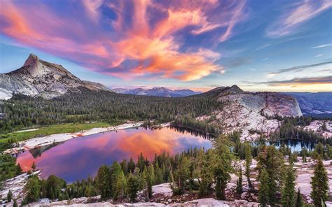 Nature Landscape Lake Trees Sunset Clouds Reflection Mountain