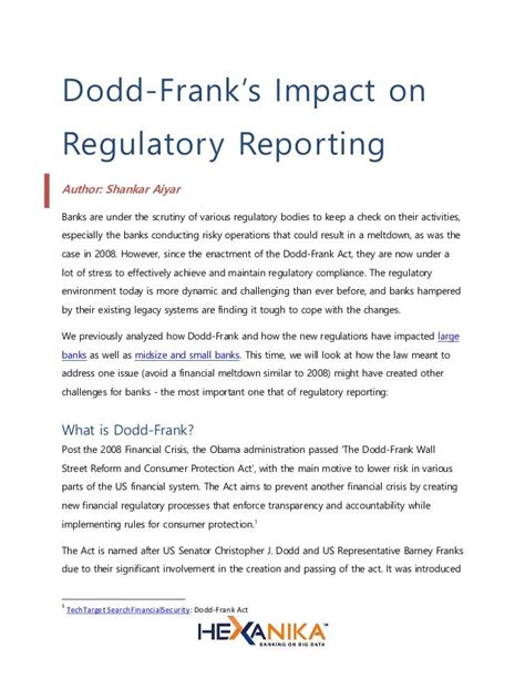 Dodd Franks Impact On Regulatory Reporting