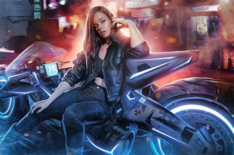 Cyberpunk Girl Futuristic Motorcycle Wallpapers Wallpaper Cave