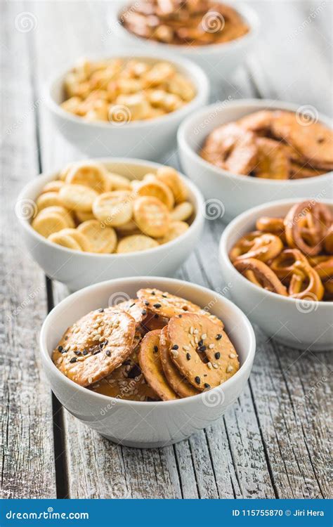 Mixed Salty Snack Crackers And Pretzels Stock Photo Image Of Heap