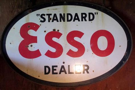 Antique Large Oval Esso Gas Station Sign Wbullet Holes Standard Dealer