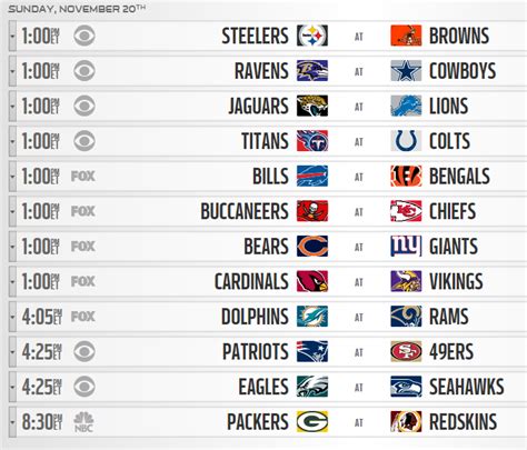 Week 11 Nfl Printable Schedule Customize And Print