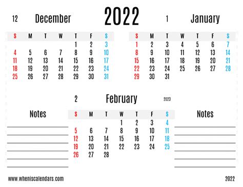 Free December 2022 January February 2023 Calendar Printable Pdf In