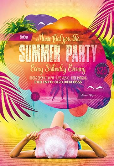 Multicolor Bright Summer Party 2020 Flyer Premium Flyer Template Psd