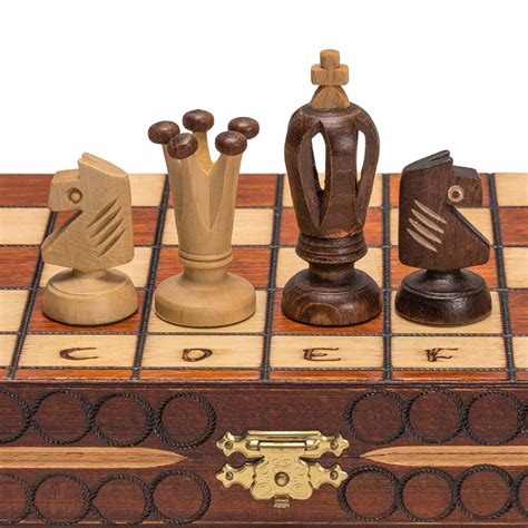 Wooden Chess Set Wood Board Hand Carved Crafted Pieces Made Folding