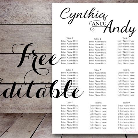Free Stylish Wedding Seating Chart Printable Bride Bows