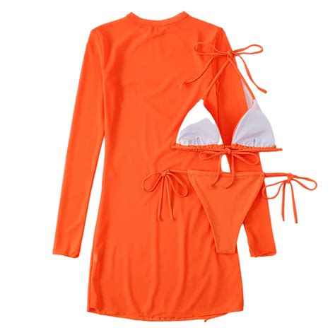 summer beach wear 2022 bikini set with mesh sunscreen cover up 3 piece bathing suits for women