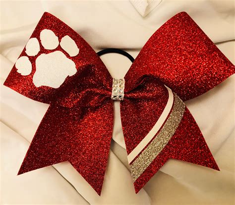 Glitter Cheer Bow With Striped Tail Cheer Cheerleading Bows Etsy