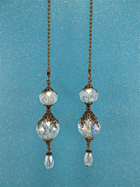 Set Of Two Clear Crystal Ceiling Fan Pulls Crystal Light Etsy